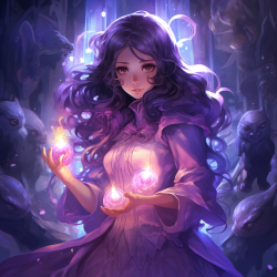 A psychic princess in an anime style, surrounded by a golden aura against a deep blue background.